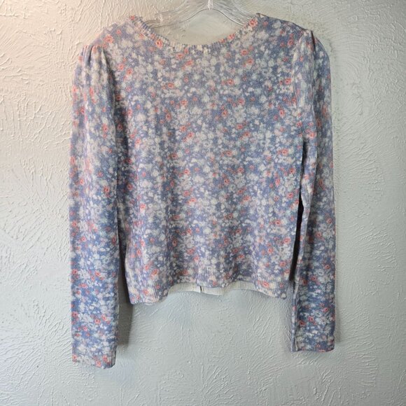 LoveShackFancy Simona Cardigan Sweater Wool Cashmere Blue Floral Cottagecore Top - Picture 6 of 15